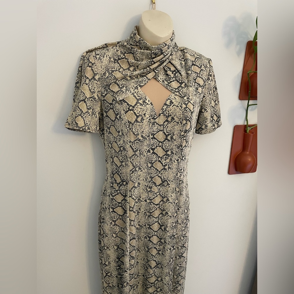 Joseph Ribkoff Vintage High Neck Snakeskin Dress Peek-a-boo 8 Made in Canada